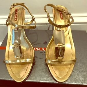 Prada Patent Mirrored Platino Sandals